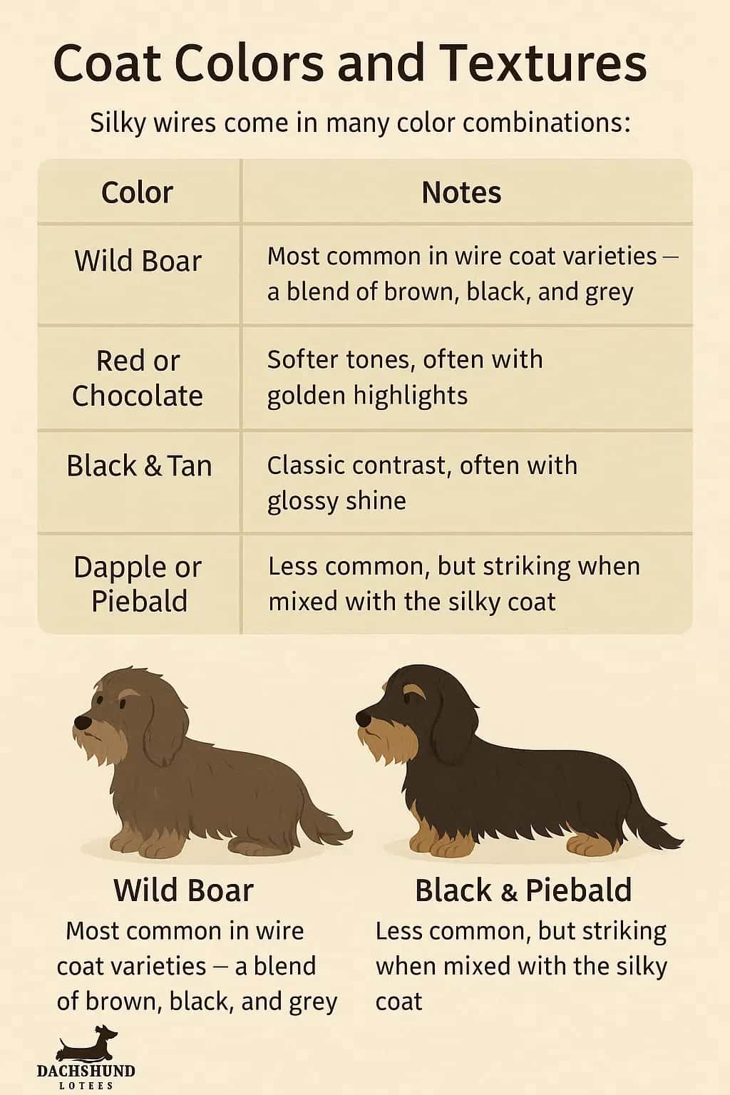 Silky Wirehaired Dachshund Coat Colors and Textures – Infographic